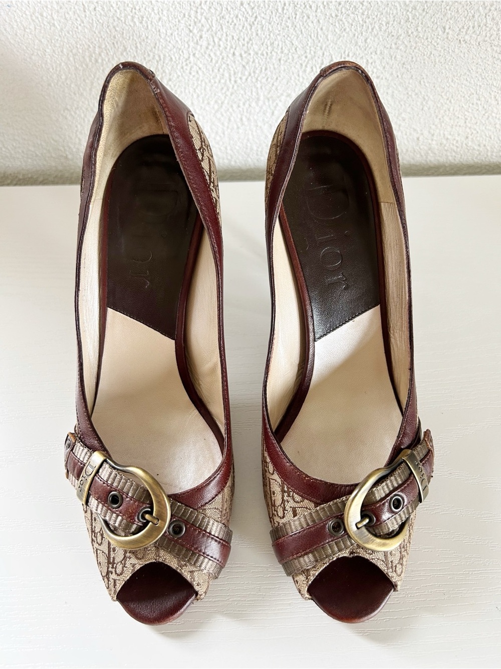 Christian Dior Diorissimo Canvas Heels Brown Beige Leather Monogram Size EU 38 - Picture 7 of 16